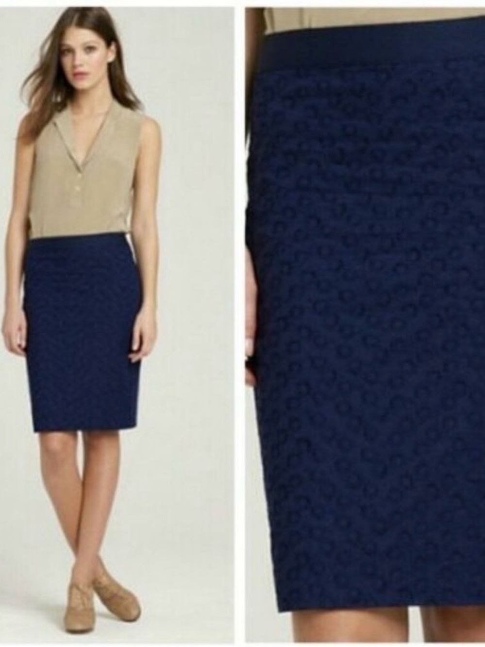 J.Crew Navy Eyelet Pencil Skirt Size 12